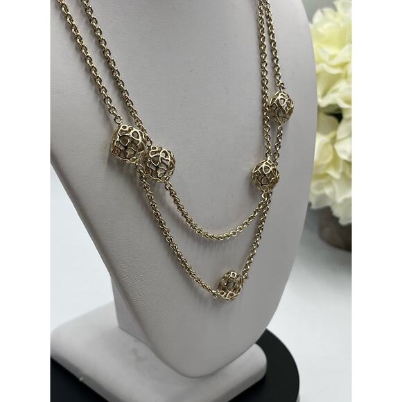 Kendra Scott “Devalyn" Puff Logo Medallion Gold Plated Long Station Necklace - Picture 10 of 12